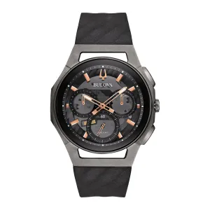 Bulova Curv Mens Chronograph Grey Tone Grey Dial Black Rubber Strap Watch