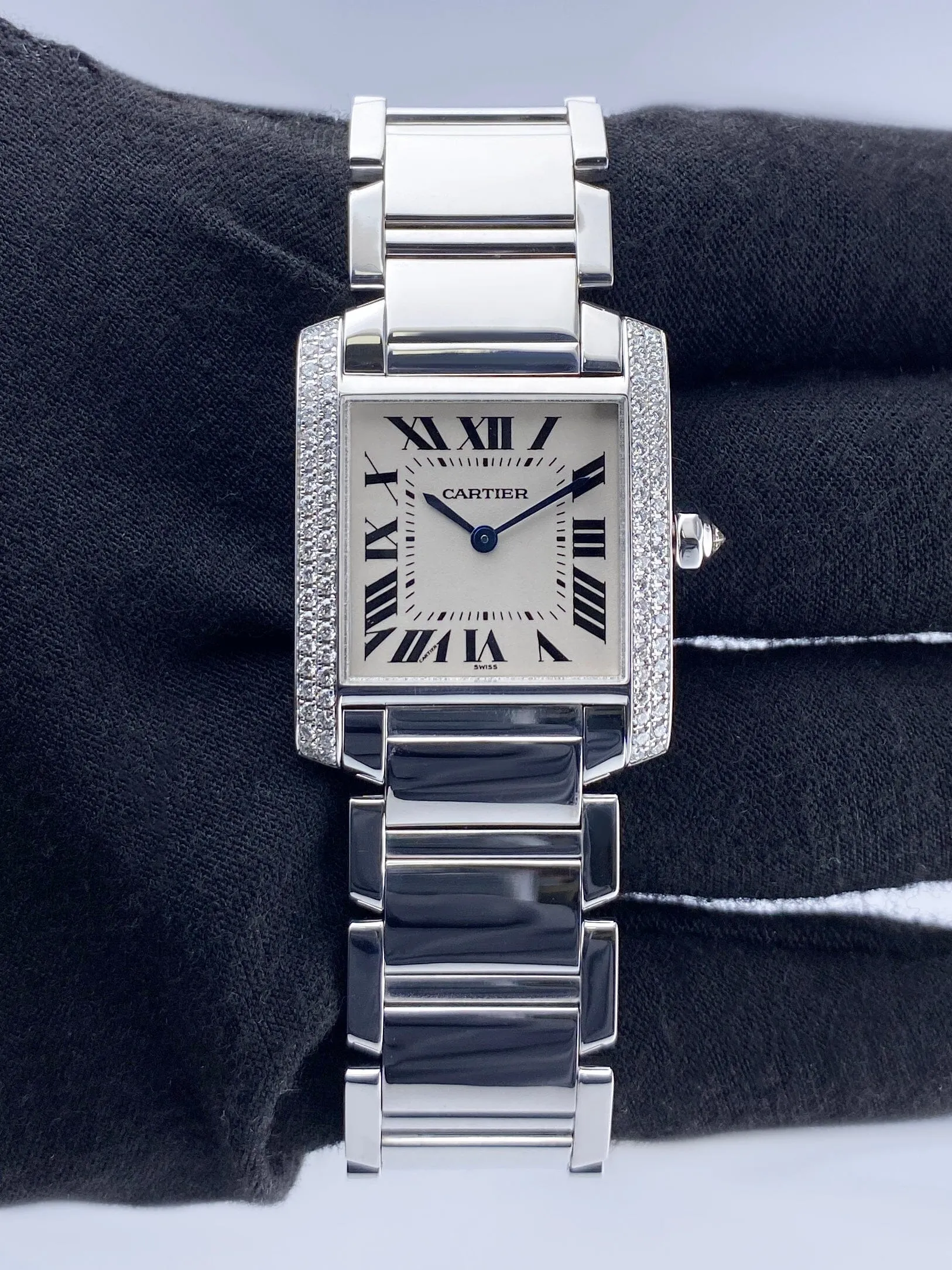 Cartier Tank Francaise WE1009S3 Rhodiumized 18K White Gold Watch