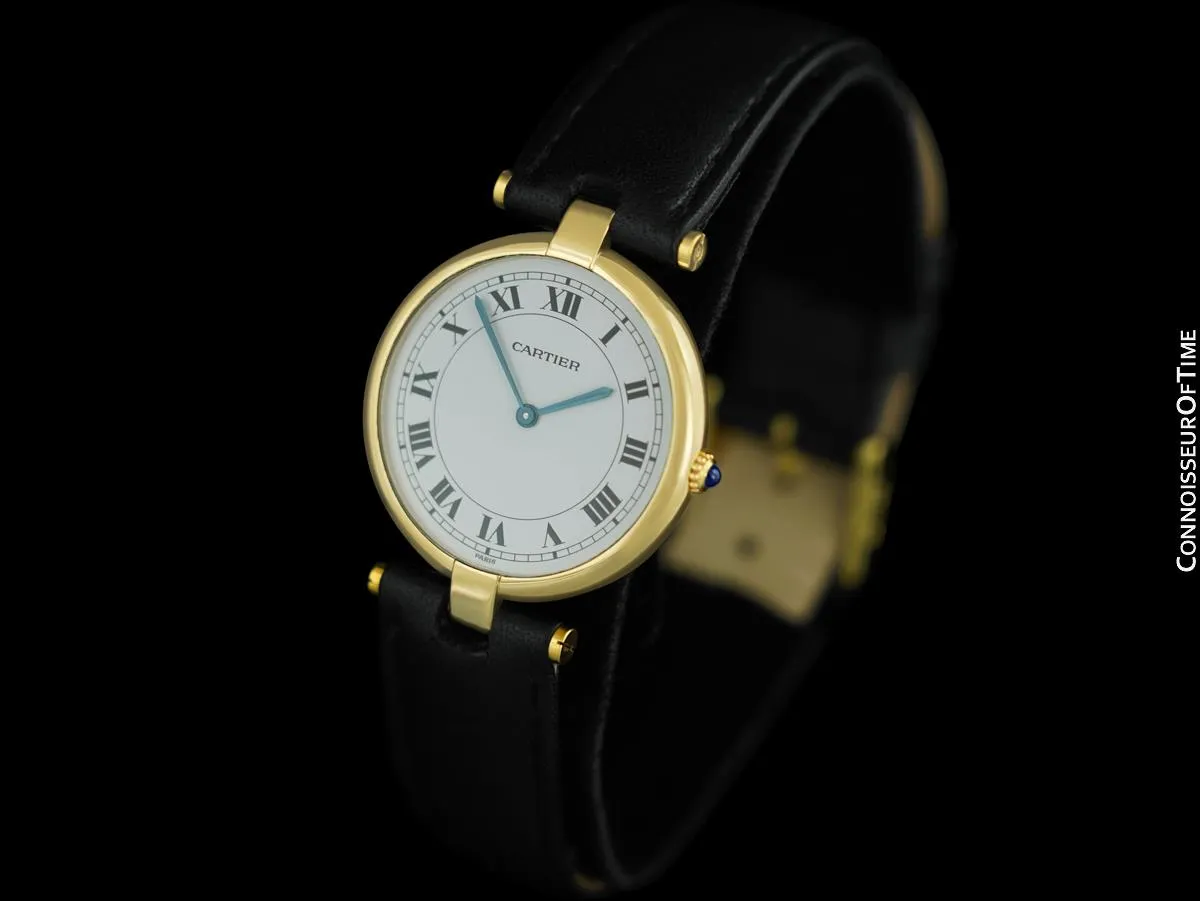 Cartier Vendome Mens Midsize Unisex Solid 18K Gold Watch - Papers and Pouch