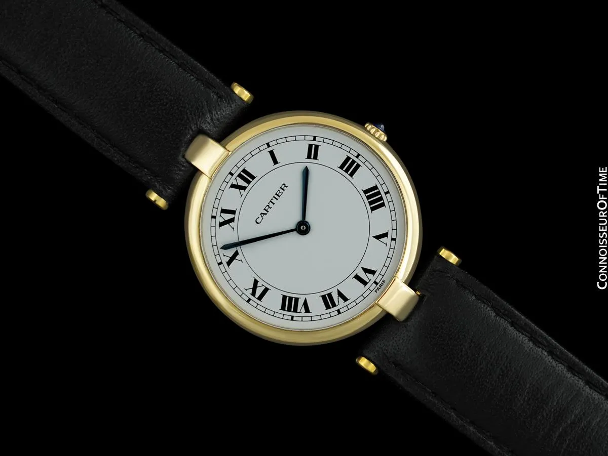 Cartier Vendome Mens Midsize Unisex Solid 18K Gold Watch - Papers and Pouch