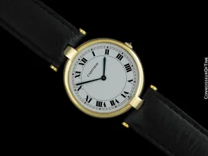 Cartier Vendome Mens Midsize Unisex Solid 18K Gold Watch - Papers and Pouch