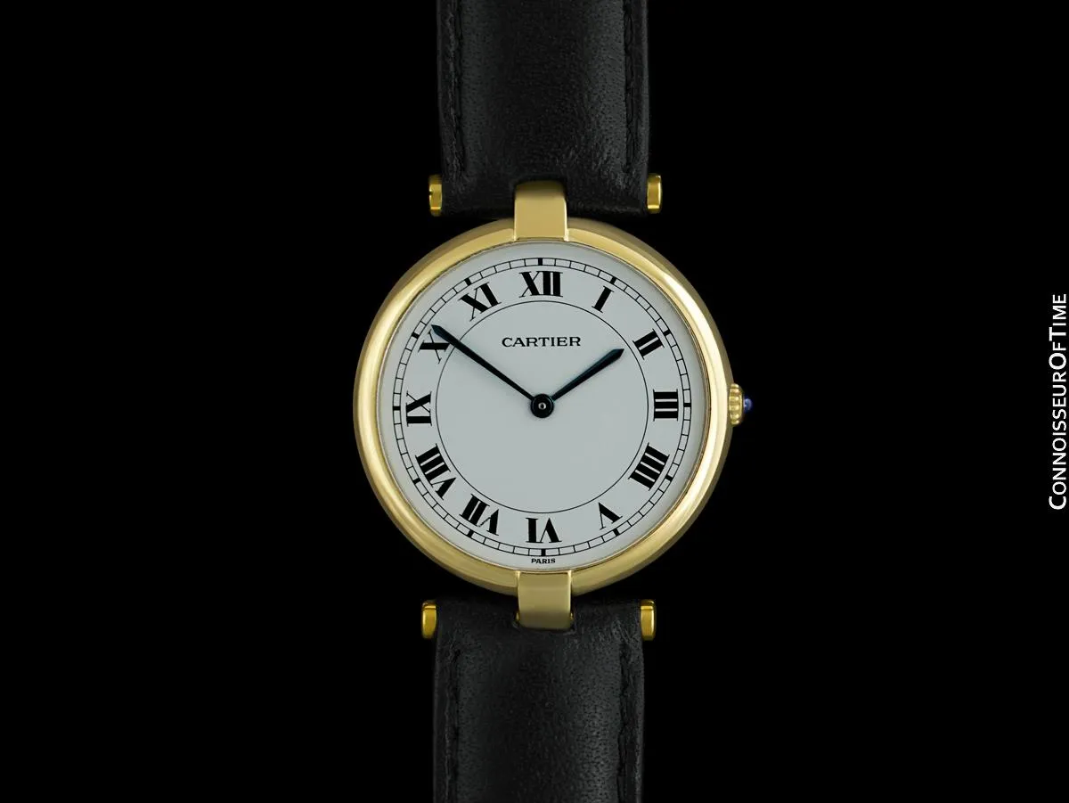 Cartier Vendome Mens Midsize Unisex Solid 18K Gold Watch - Papers and Pouch