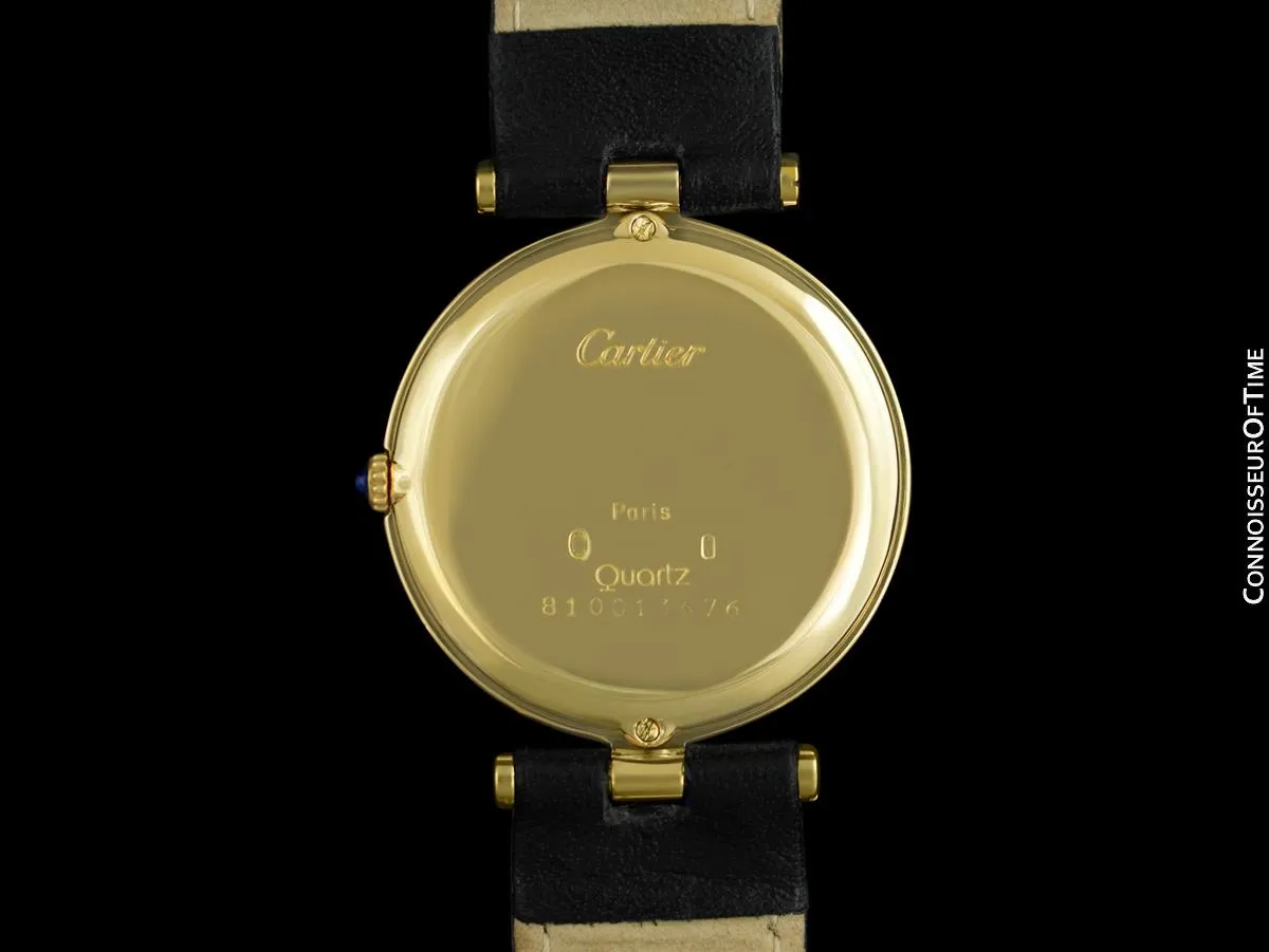 Cartier Vendome Mens Midsize Unisex Solid 18K Gold Watch - Papers and Pouch