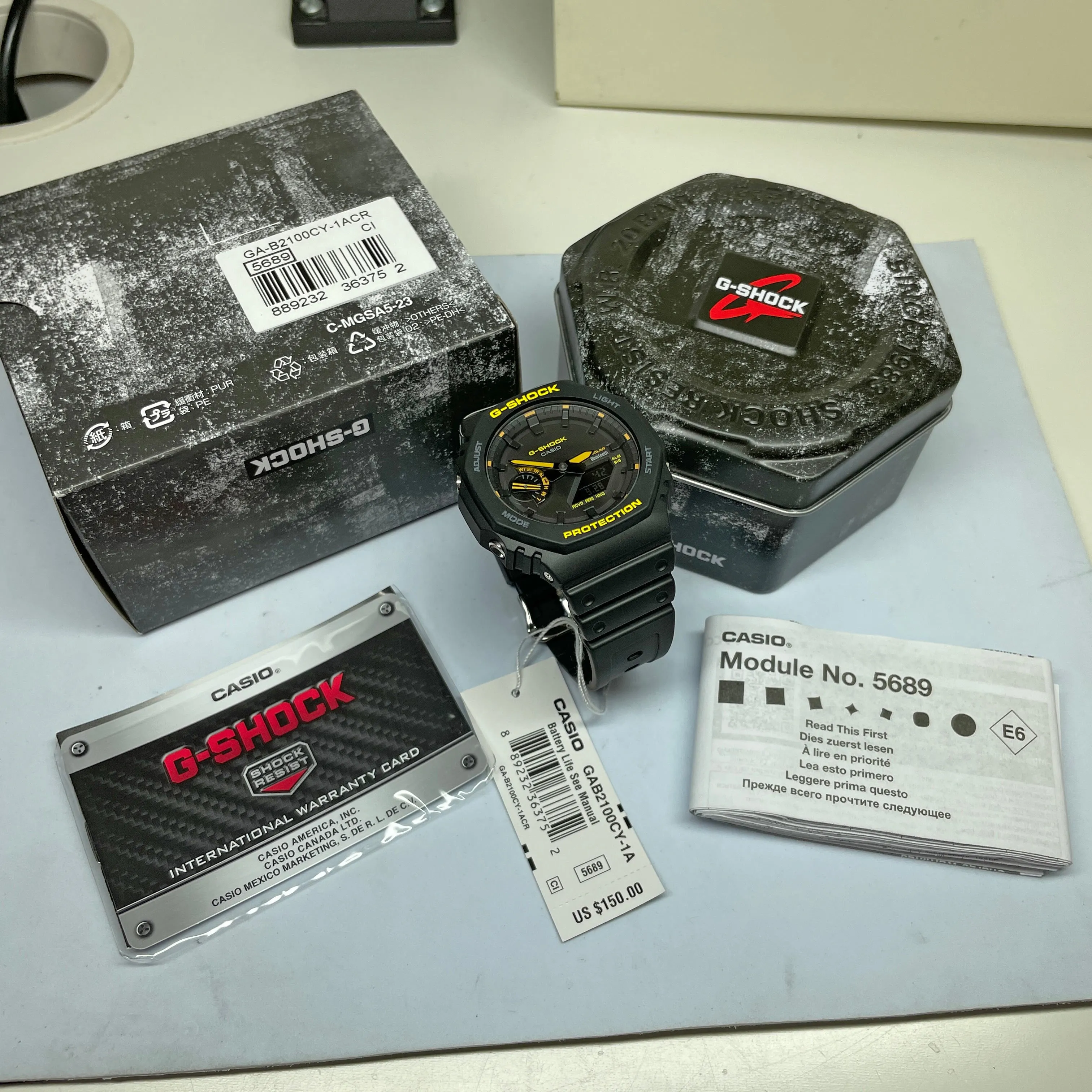 Casio G-Shock Caution Yellow Solar Bluetooth 2100 CasiOak GAB2100CY-1A Watch