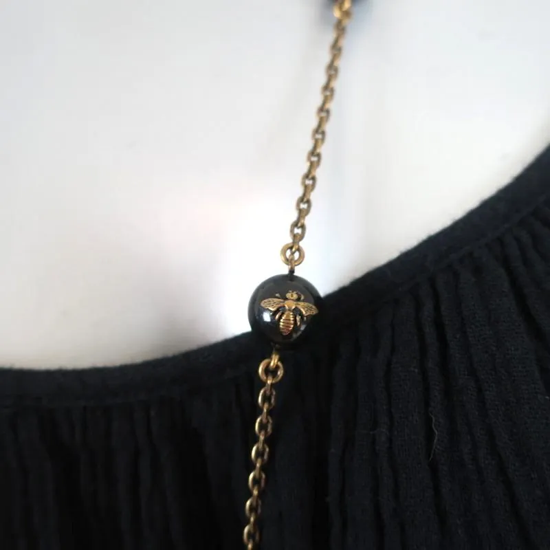 Christian Dior Logo Bead Necklace Black/Gold