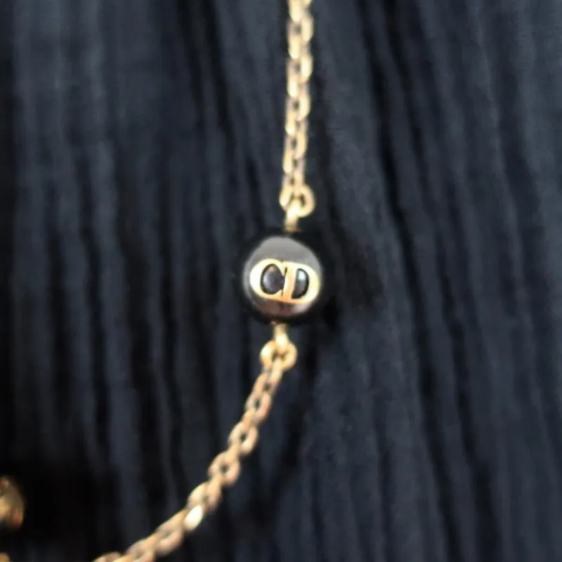 Christian Dior Logo Bead Necklace Black/Gold