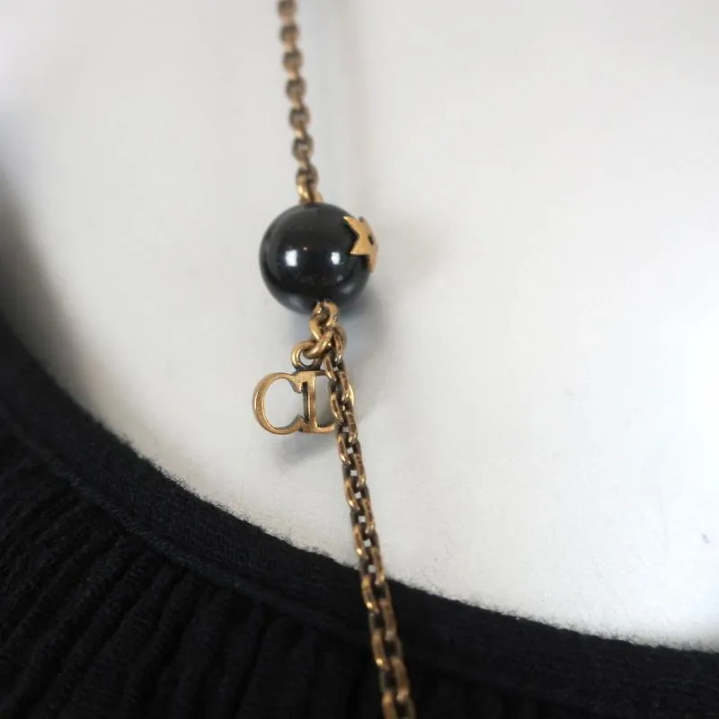 Christian Dior Logo Bead Necklace Black/Gold