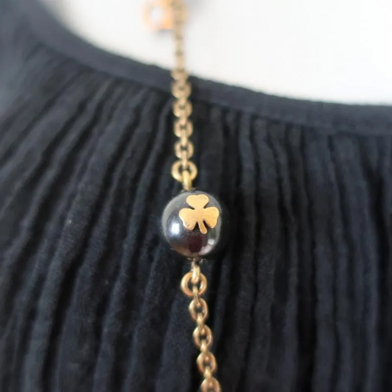 Christian Dior Logo Bead Necklace Black/Gold