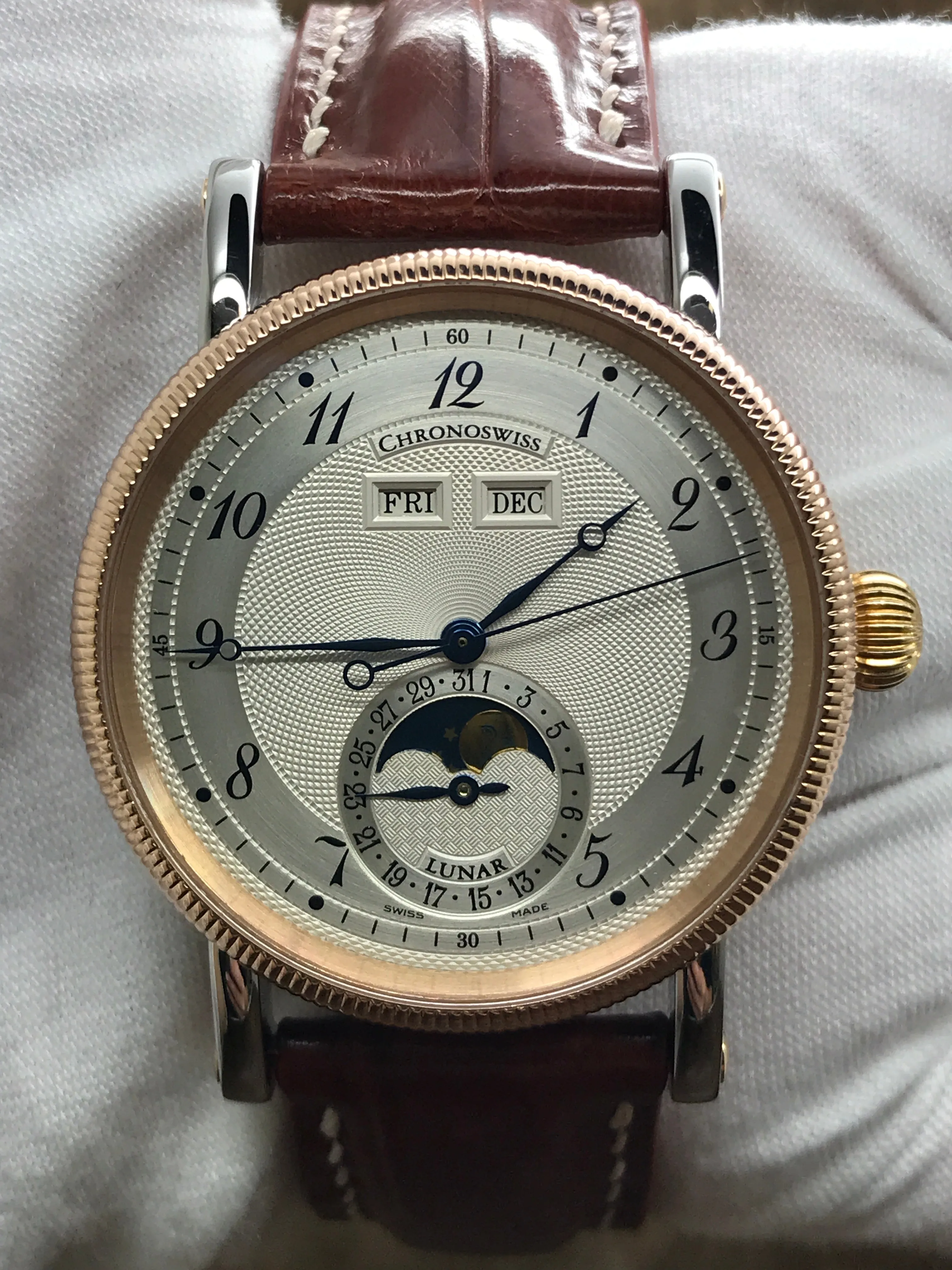 Chronoswiss Lunar Triple Date CH9322R Silver Guilloche Dial Automatic Men's Watch