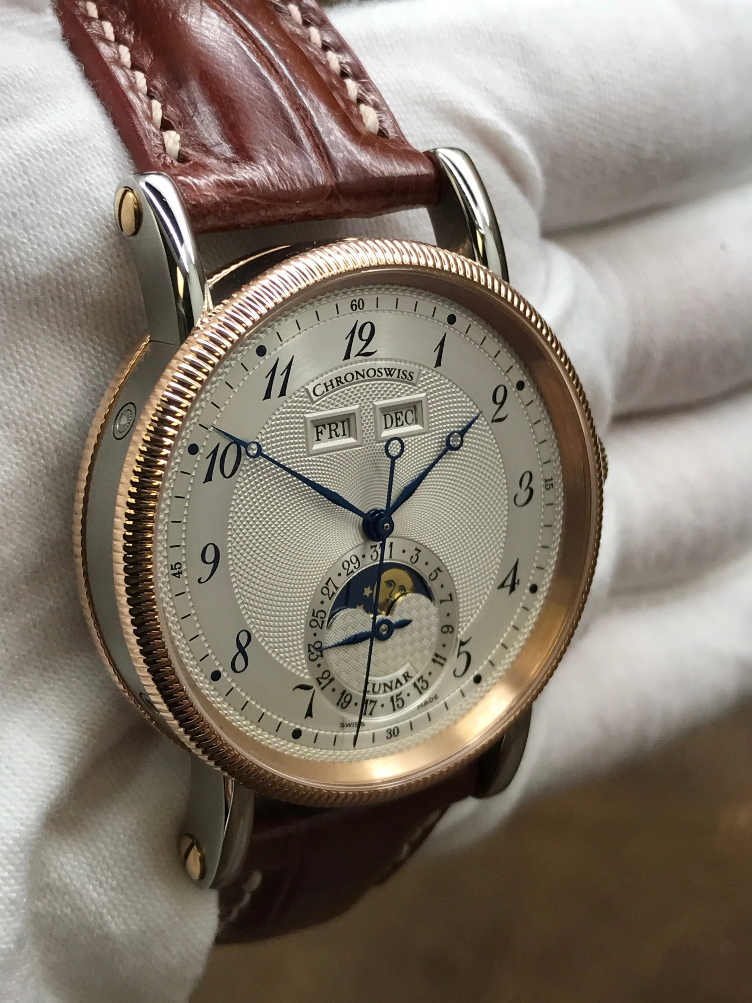 Chronoswiss Lunar Triple Date CH9322R Silver Guilloche Dial Automatic Men's Watch