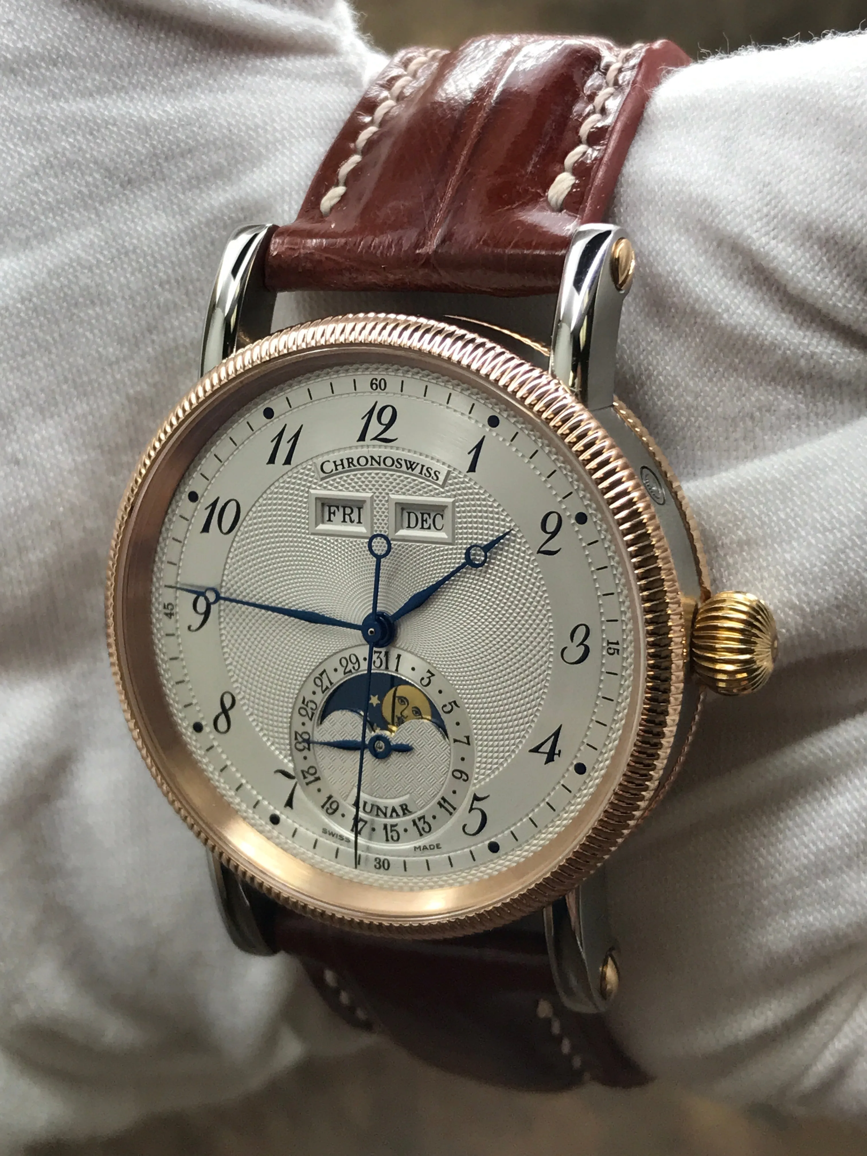Chronoswiss Lunar Triple Date CH9322R Silver Guilloche Dial Automatic Men's Watch