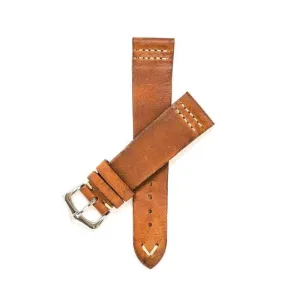 Cognac Vintage Leather Watch Strap Doble Stitches