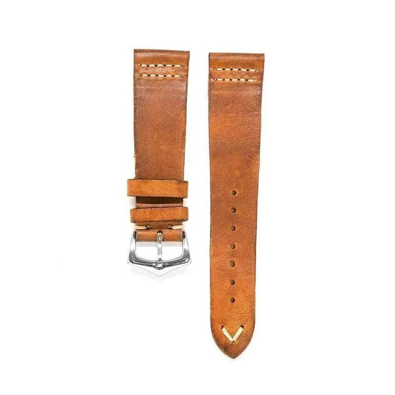 Cognac Vintage Leather Watch Strap Doble Stitches
