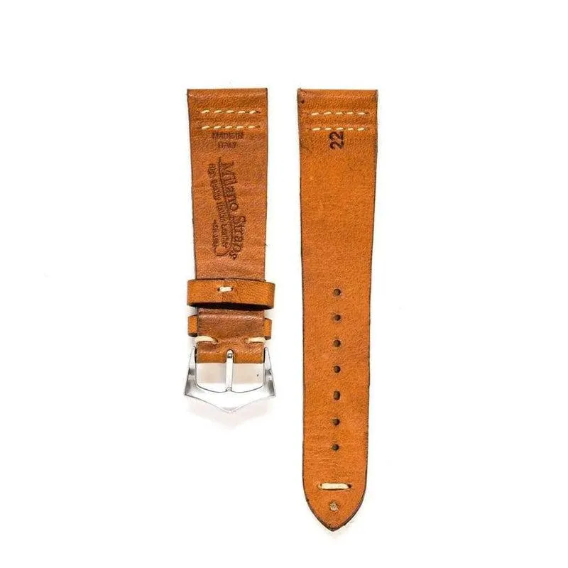 Cognac Vintage Leather Watch Strap Doble Stitches