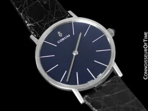 Corum Vintage Mens Handwound Dress Watch, Blue Linen Dial - Stainless Steel