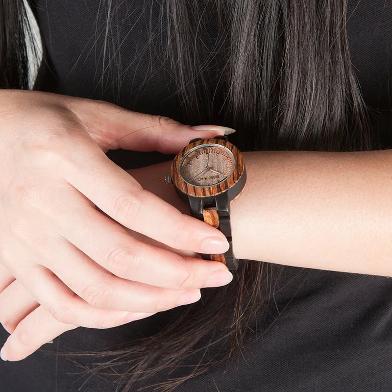 Couple's Zebra Ebony Wooden Watches in Wooden Gift Box