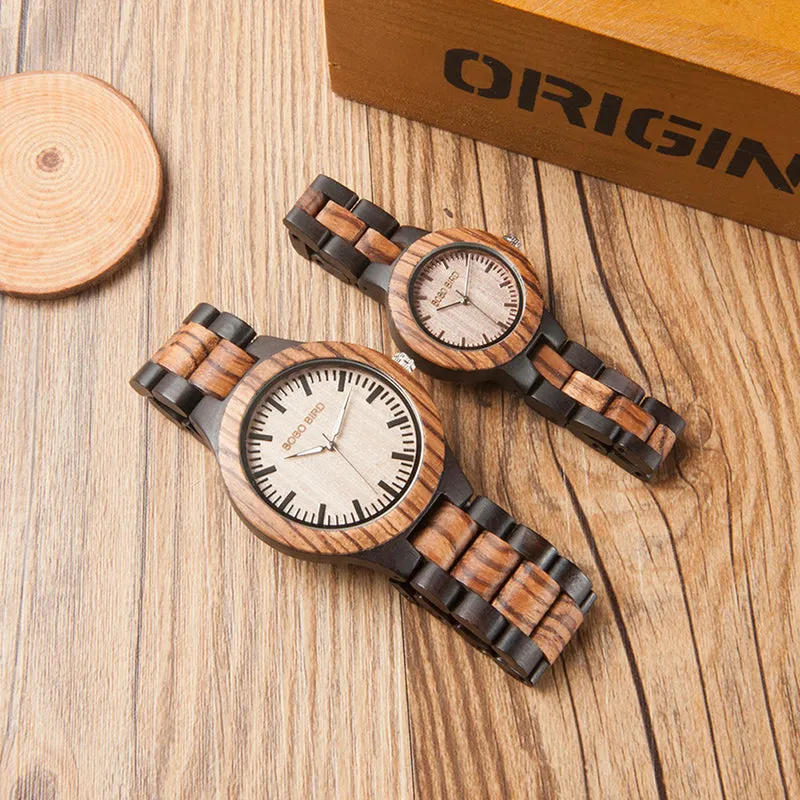 Couple's Zebra Ebony Wooden Watches in Wooden Gift Box