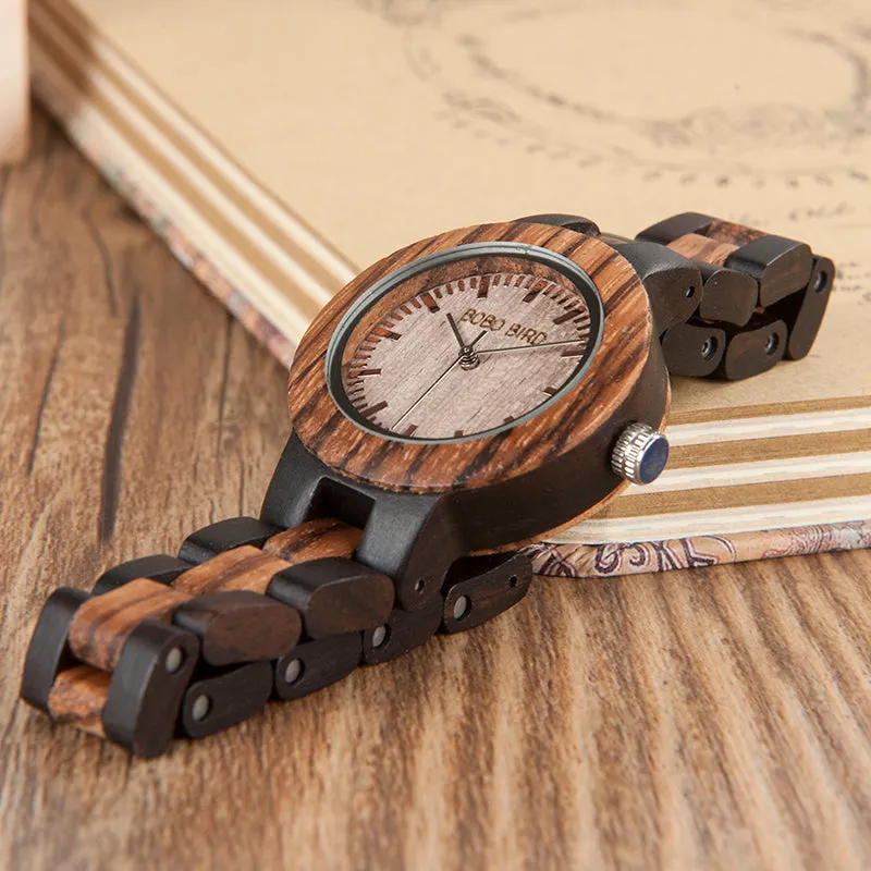 Couple's Zebra Ebony Wooden Watches in Wooden Gift Box