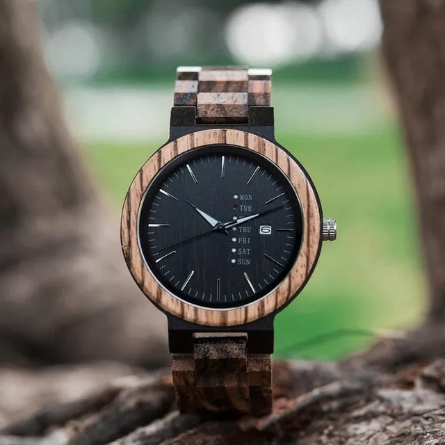 Dark Brown & Black Men's Wood Watch