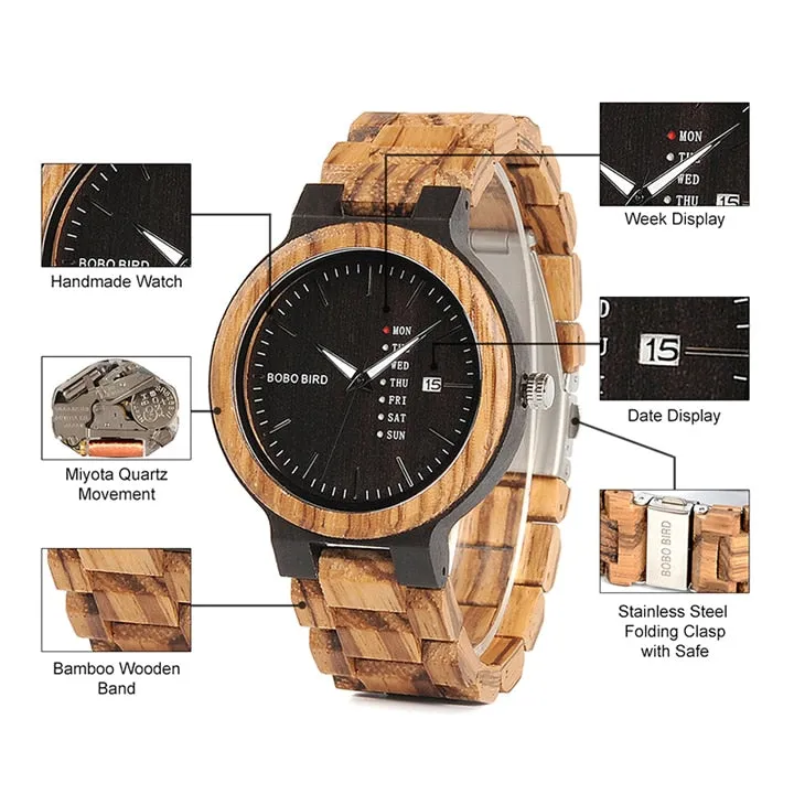 Dark Brown & Black Men's Wood Watch