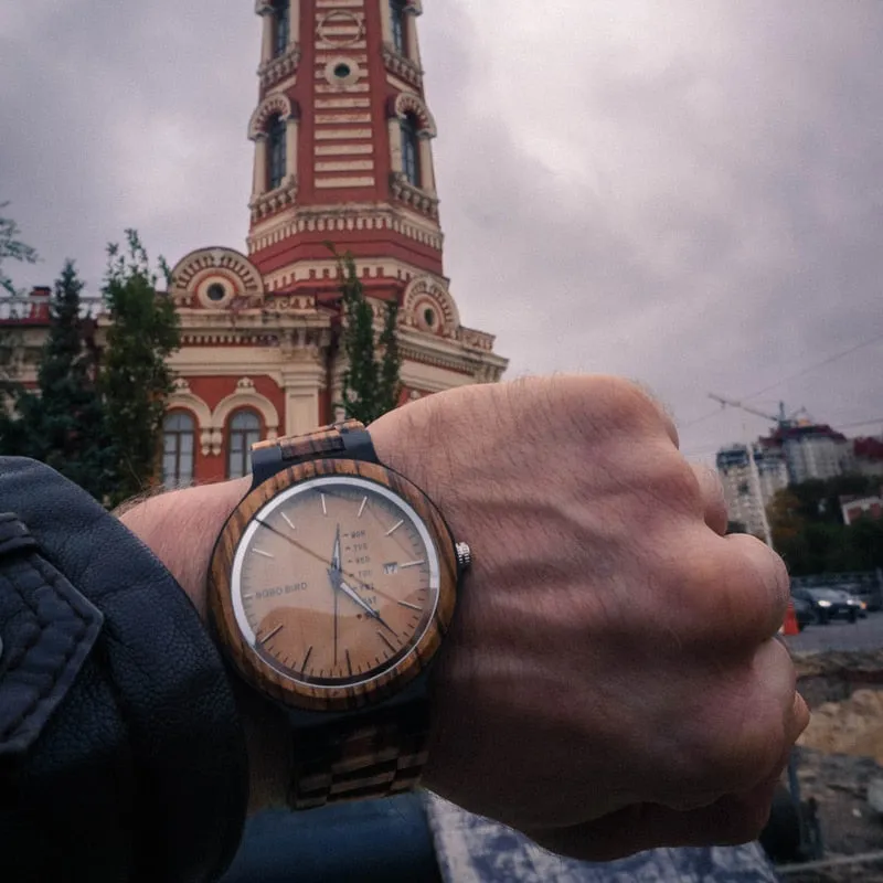 Dark Brown & Black Men's Wood Watch