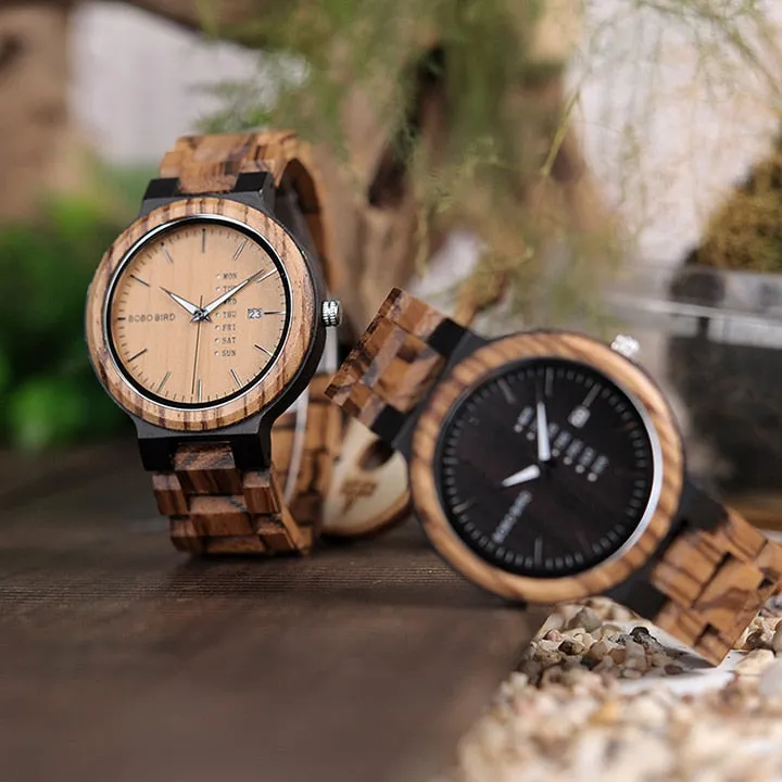 Dark Brown & Black Men's Wood Watch