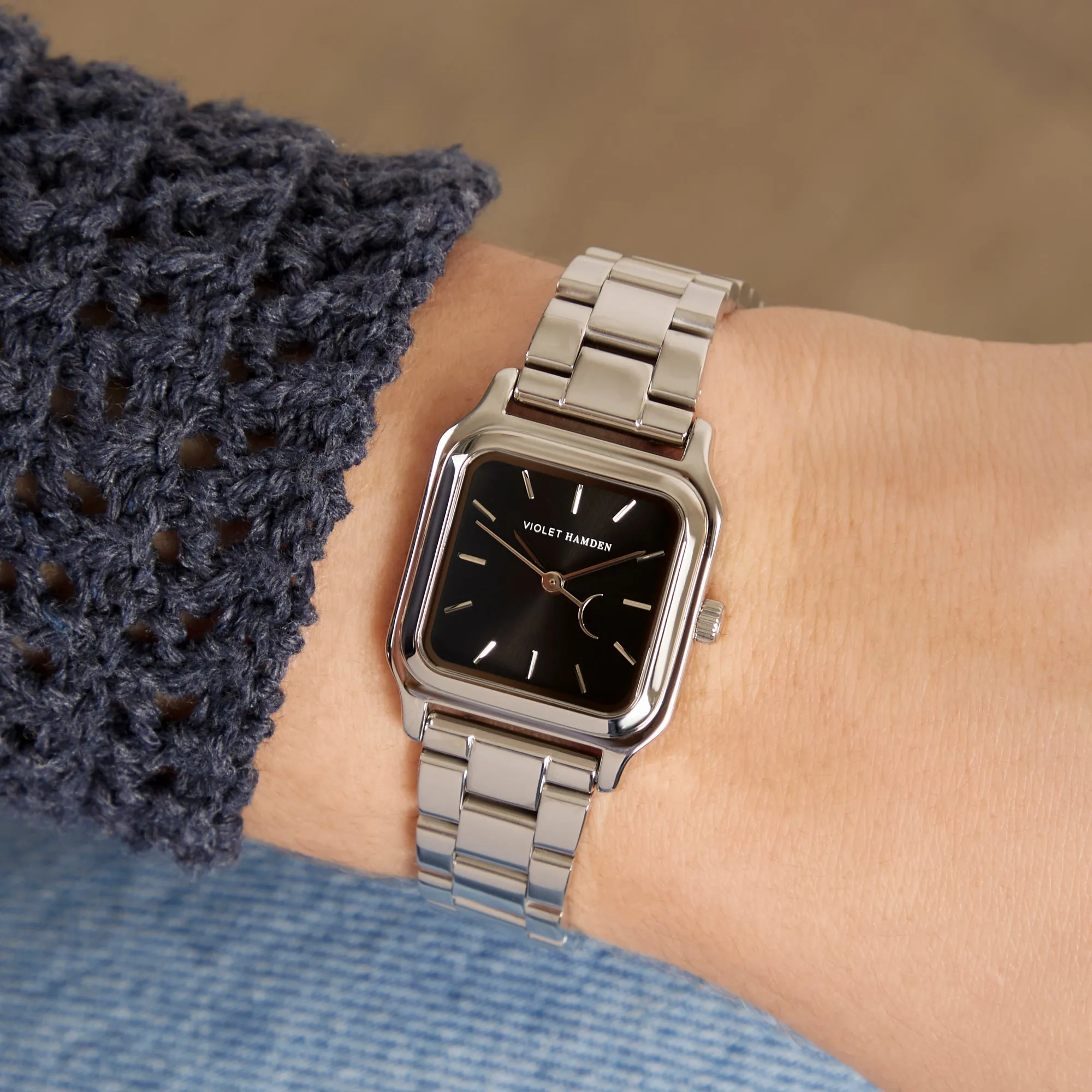 Dawn Base square ladies watch silver coloured and black
