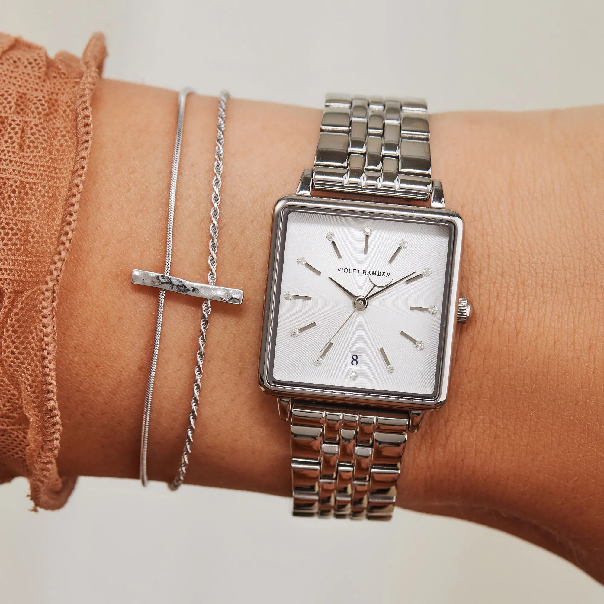 Dawn square ladies watch silver coloured and white
