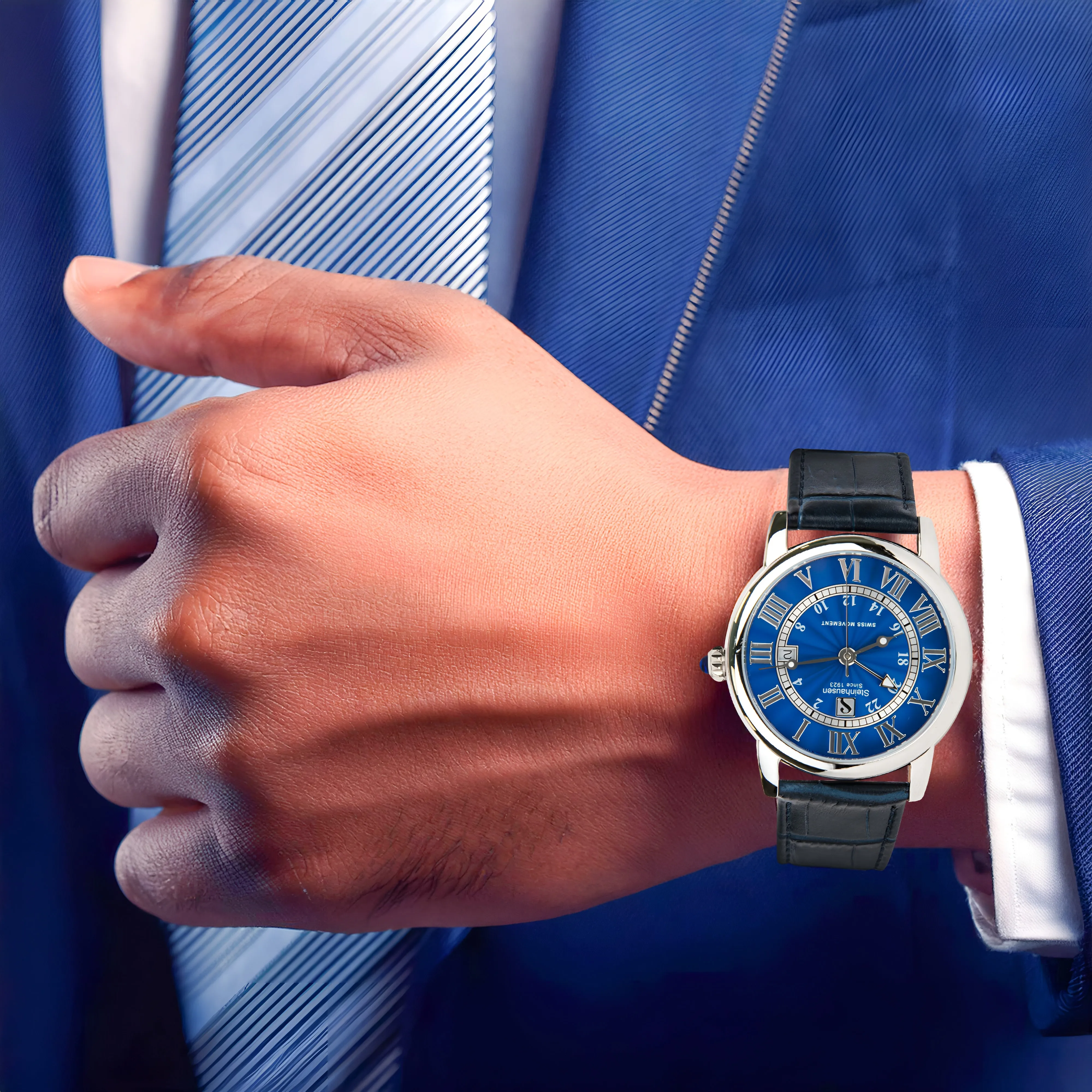 Delémont Collection - Silver / Blue Face - S0724