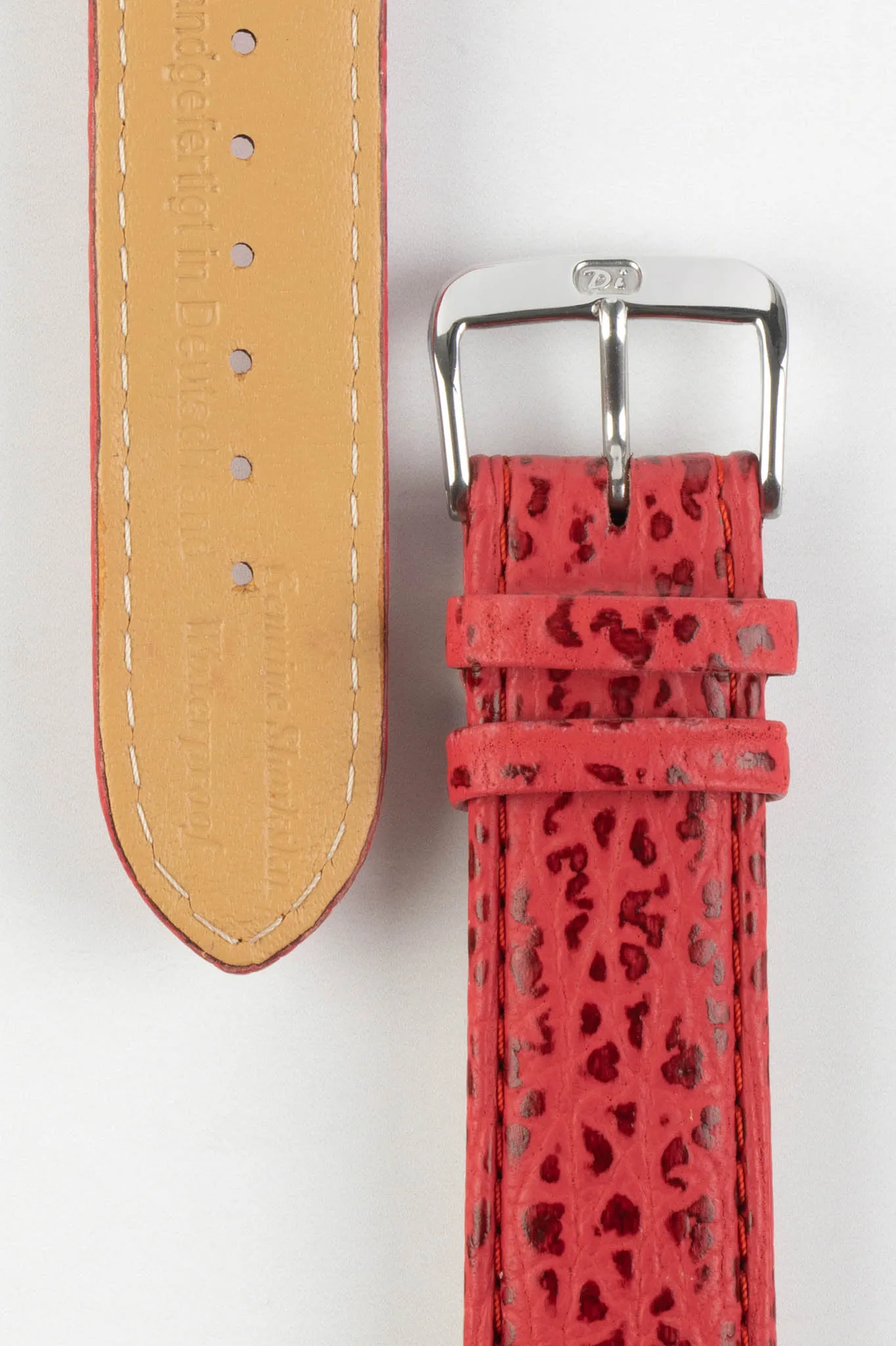 Di-Modell SHARKSKIN Waterproof Leather Watch Strap in RED