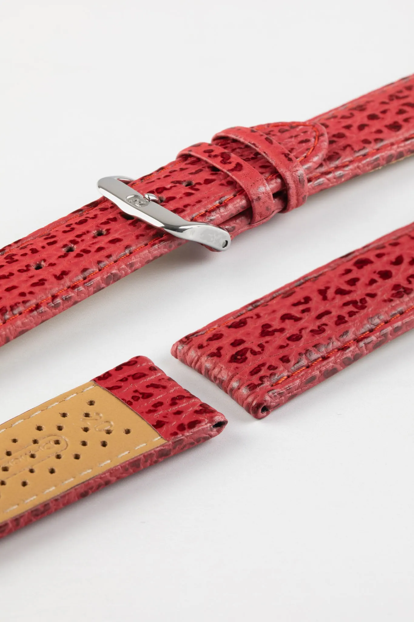 Di-Modell SHARKSKIN Waterproof Leather Watch Strap in RED