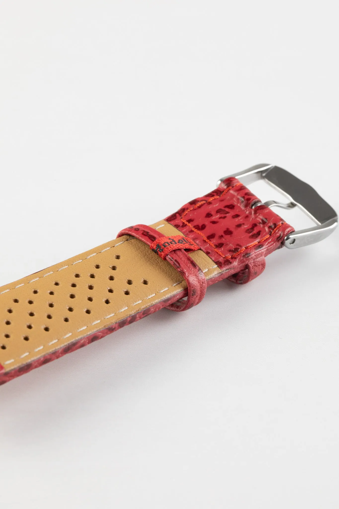 Di-Modell SHARKSKIN Waterproof Leather Watch Strap in RED