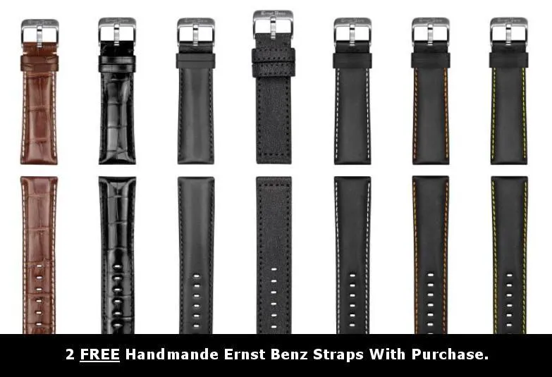 Ernst Benz Chronolunar Officer 44mm Black Dial Gold Hands Men's Watch GC40383