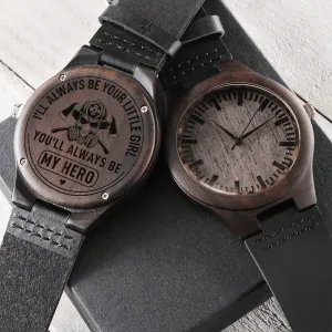 Firefighter Fireman Engraved Mens Wooden Watch - My Hero