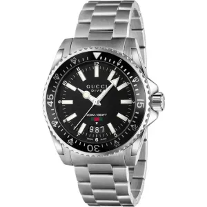Gucci Dive Large Black Dial Steel Bracelet Swiss Quartz Men's Watch YA136301A