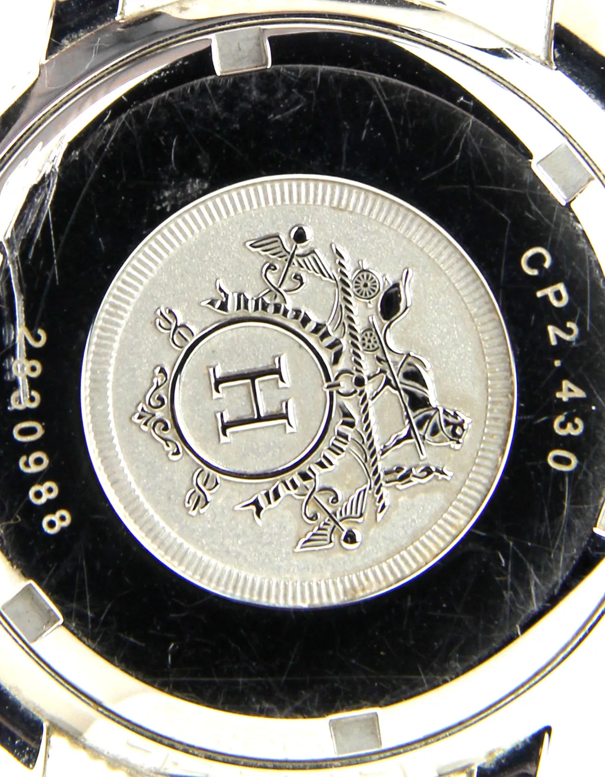 Hermes 36mm Quartz Clipper Watch w/ Diamonds & White Rubber Band