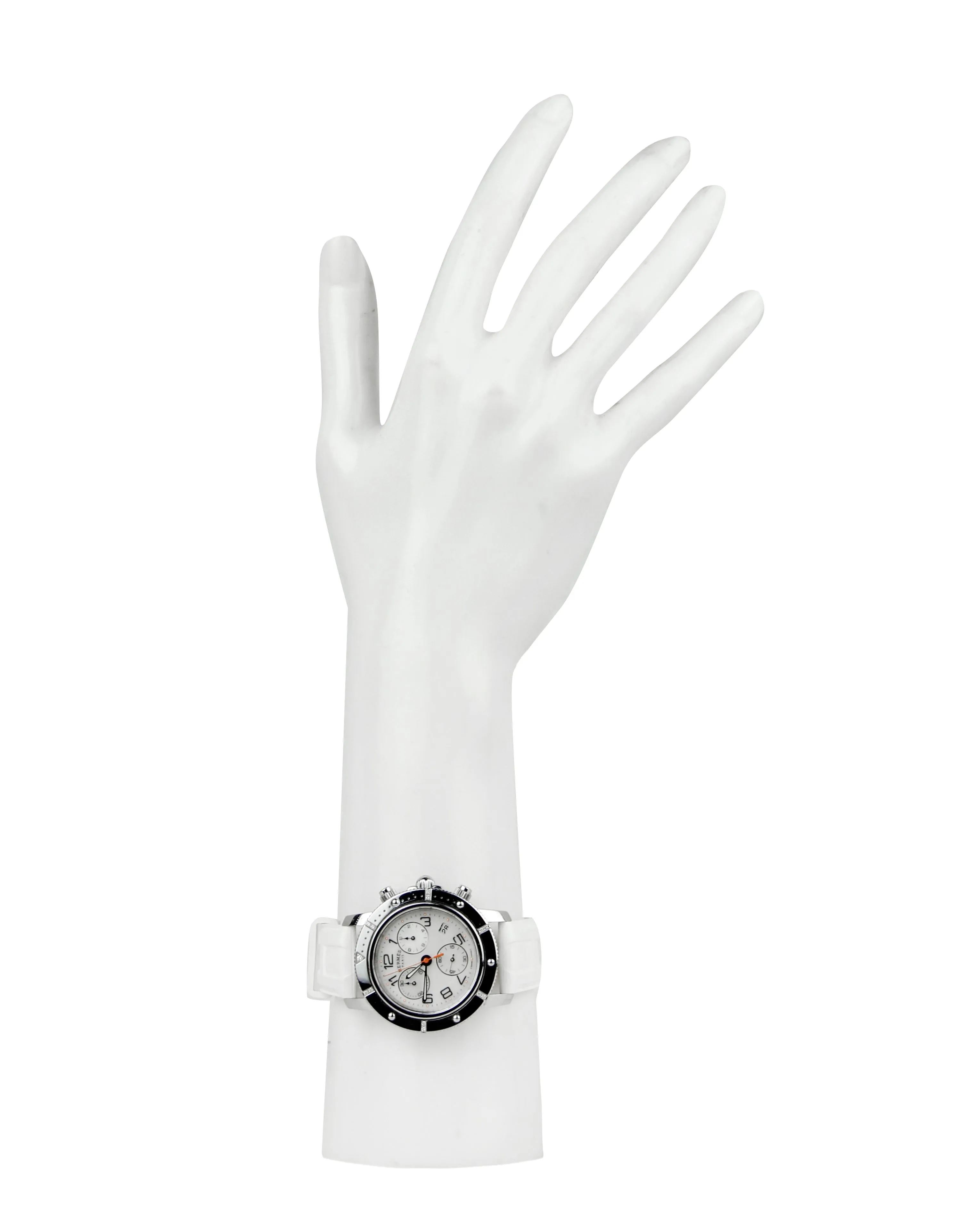 Hermes 36mm Quartz Clipper Watch w/ Diamonds & White Rubber Band