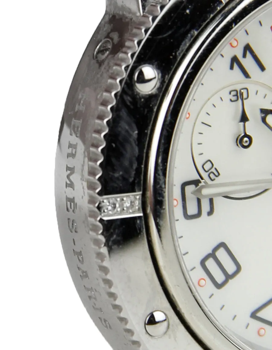 Hermes 36mm Quartz Clipper Watch w/ Diamonds & White Rubber Band