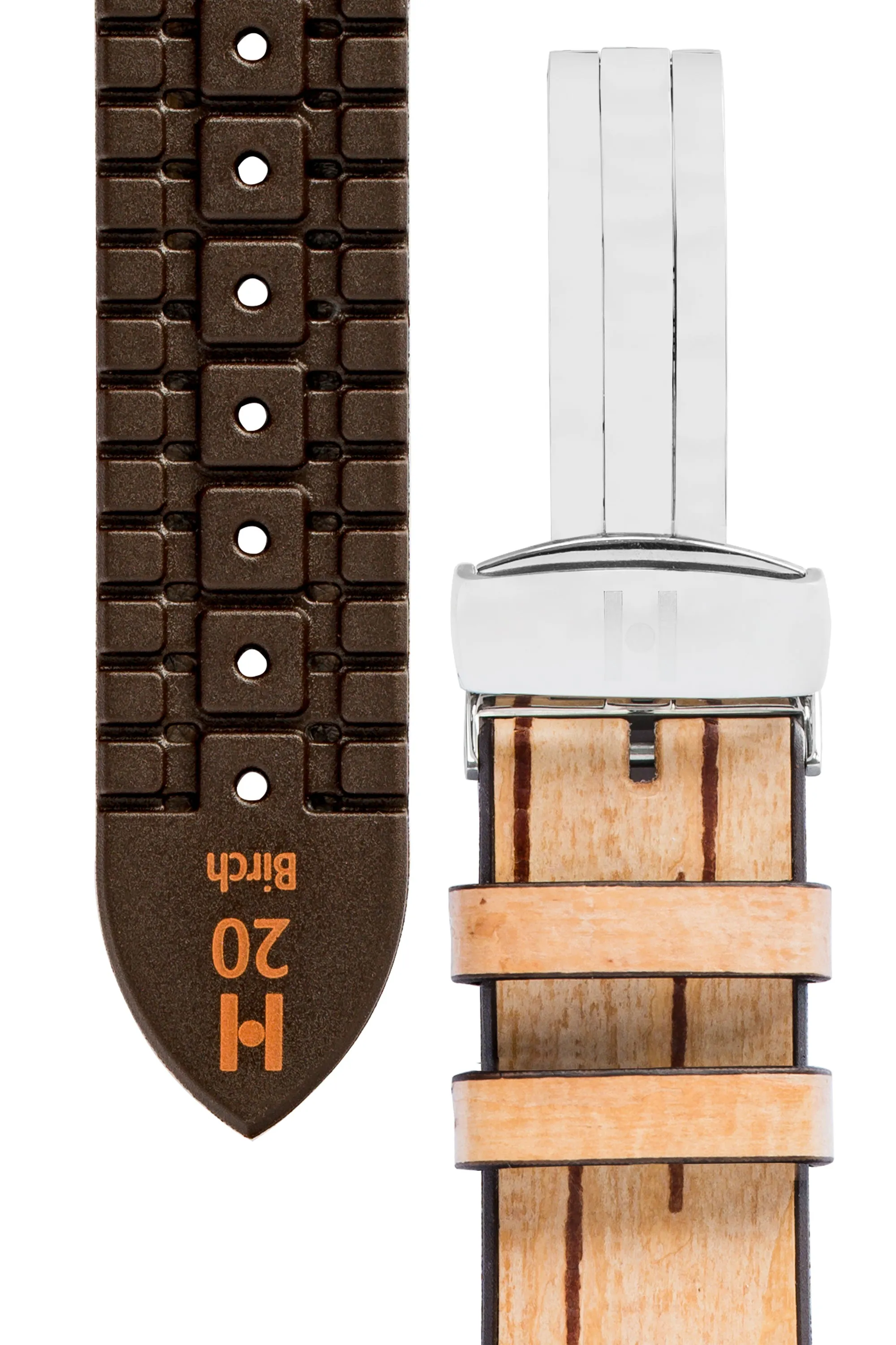 Hirsch BIRCH Tree Bark Deployment Watch Strap in BEIGE