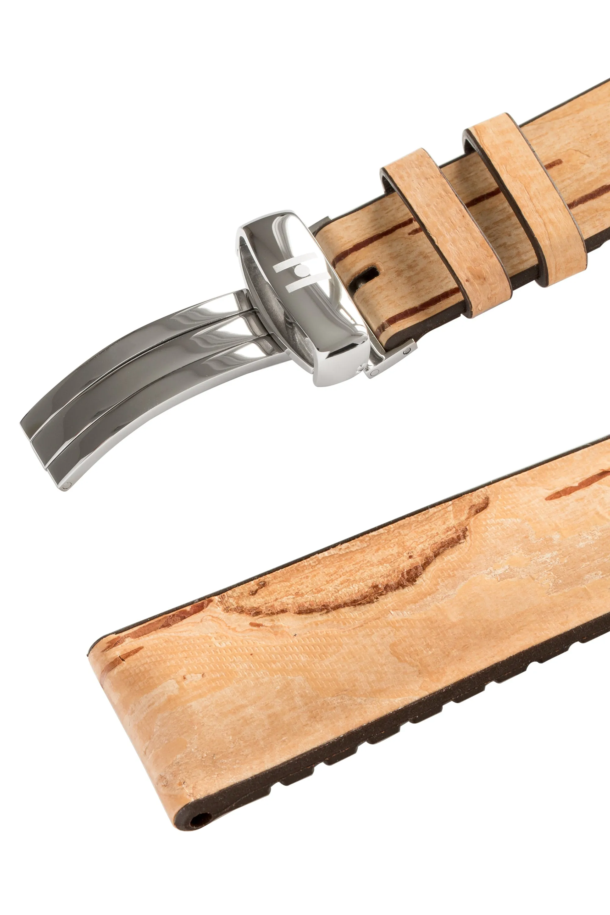 Hirsch BIRCH Tree Bark Deployment Watch Strap in BEIGE