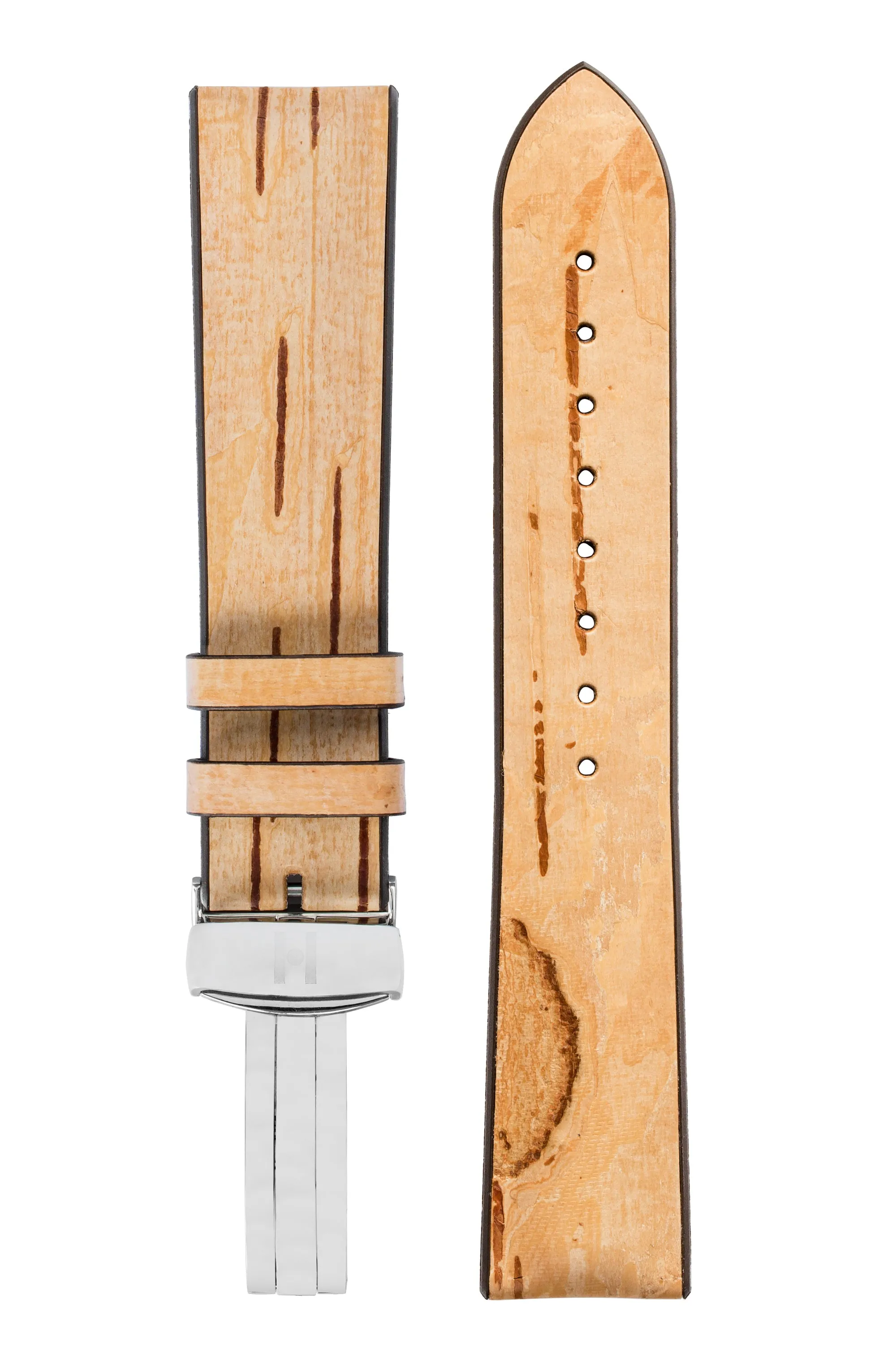 Hirsch BIRCH Tree Bark Deployment Watch Strap in BEIGE