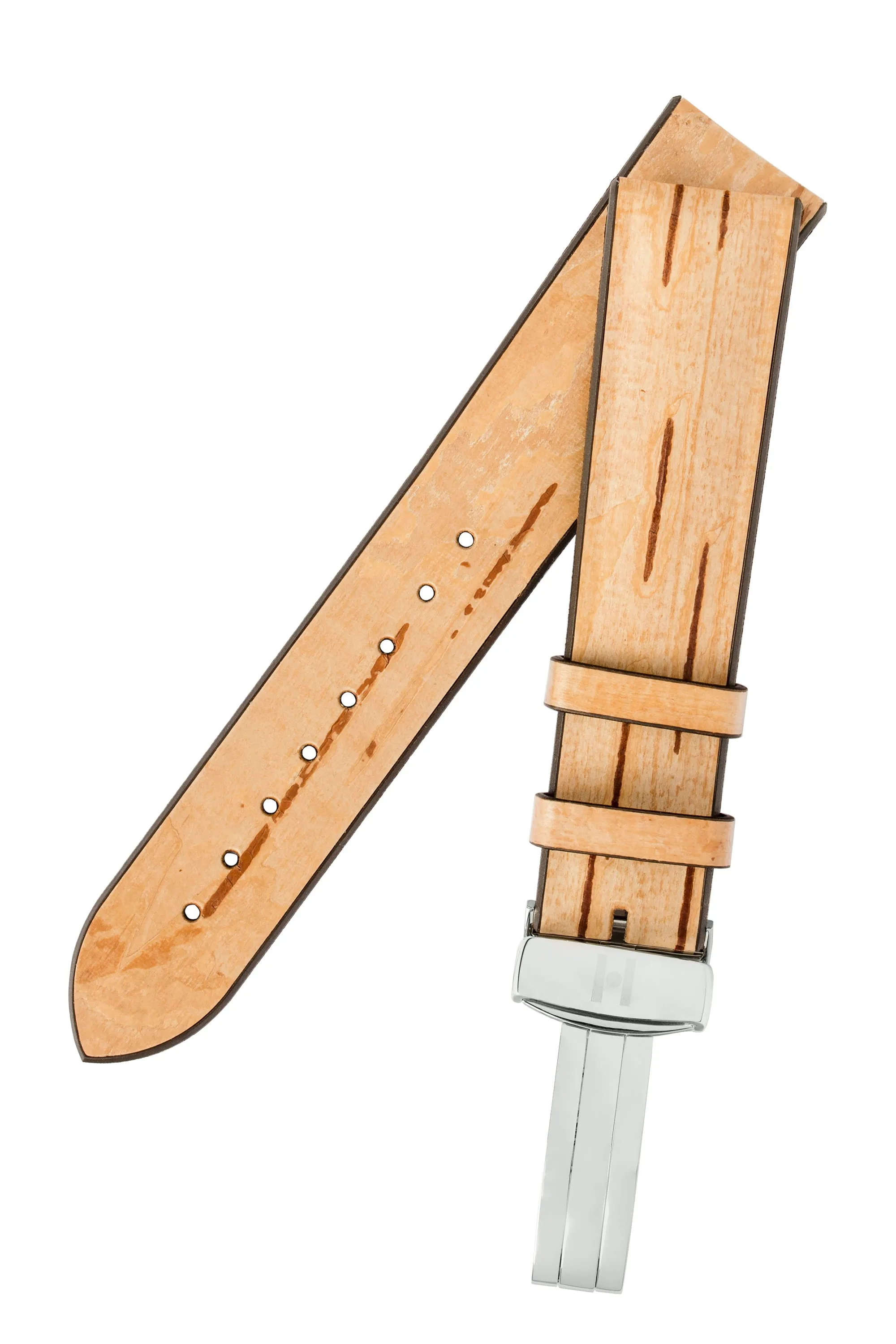 Hirsch BIRCH Tree Bark Deployment Watch Strap in BEIGE