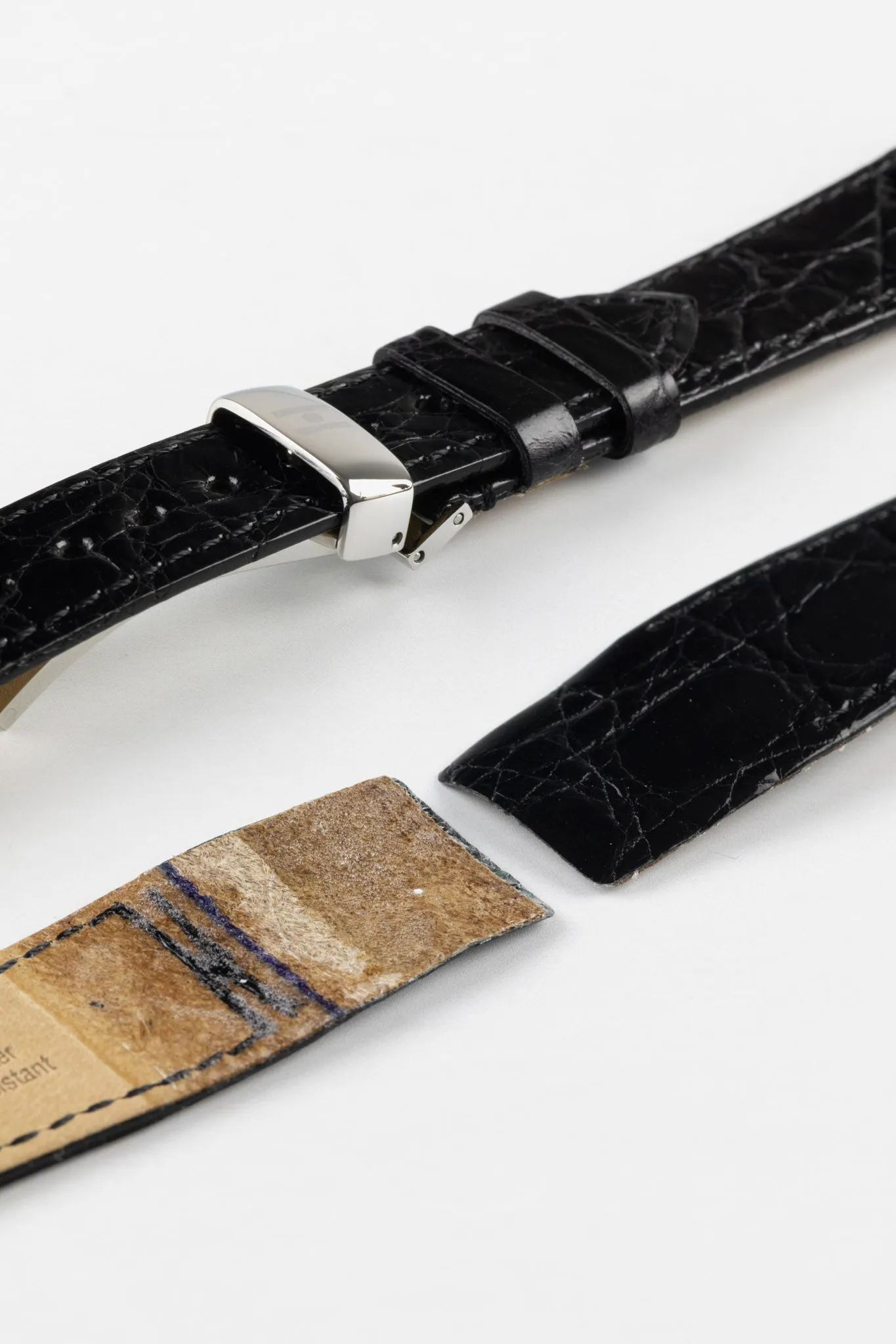 Hirsch GENUINE CROCO Open-Ended Crocodile Leather Watch Strap in BLACK