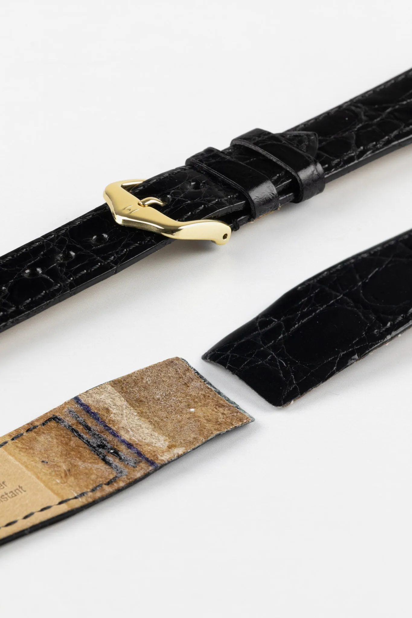 Hirsch GENUINE CROCO Open-Ended Crocodile Leather Watch Strap in BLACK