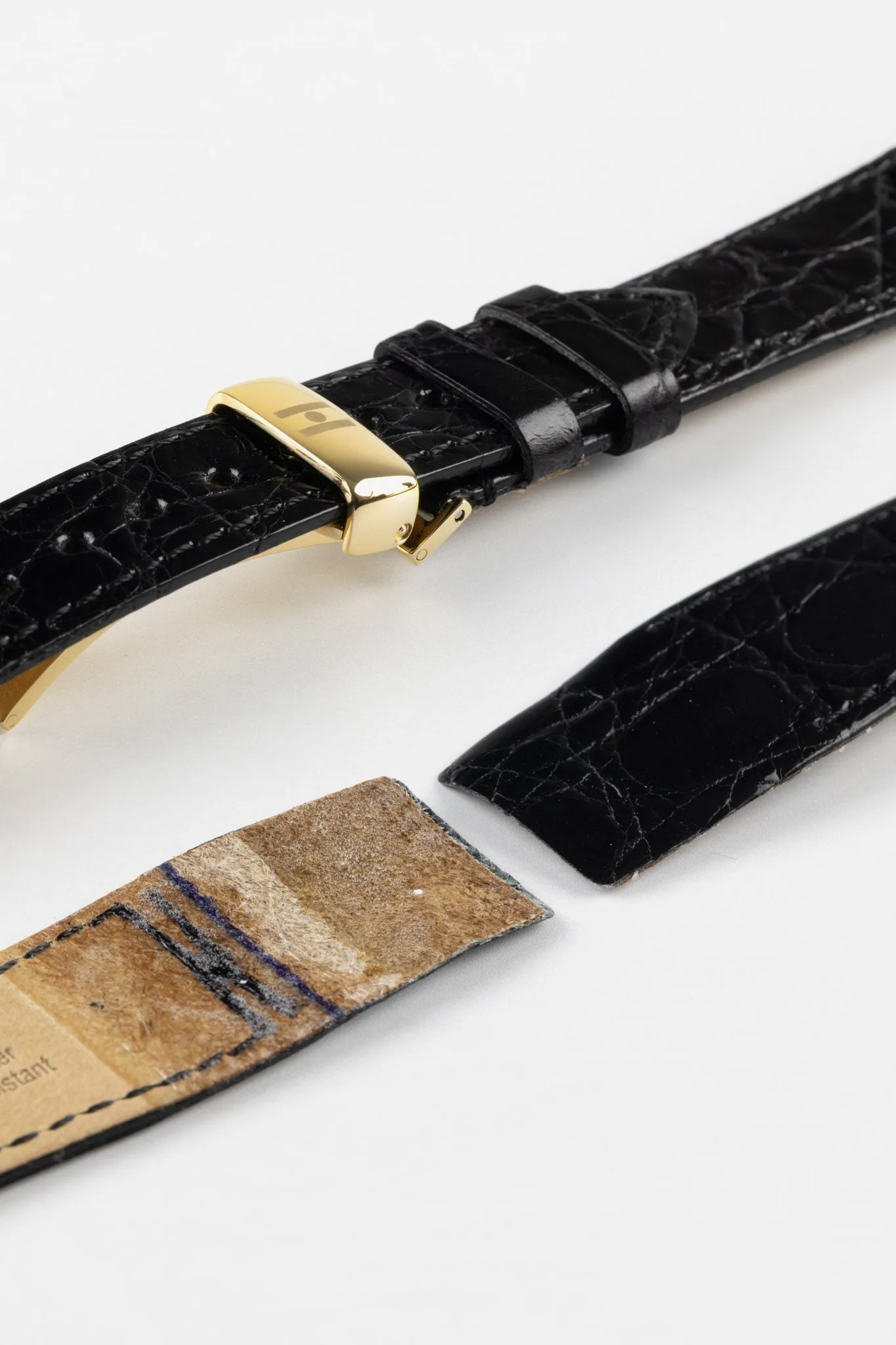 Hirsch GENUINE CROCO Open-Ended Crocodile Leather Watch Strap in BLACK