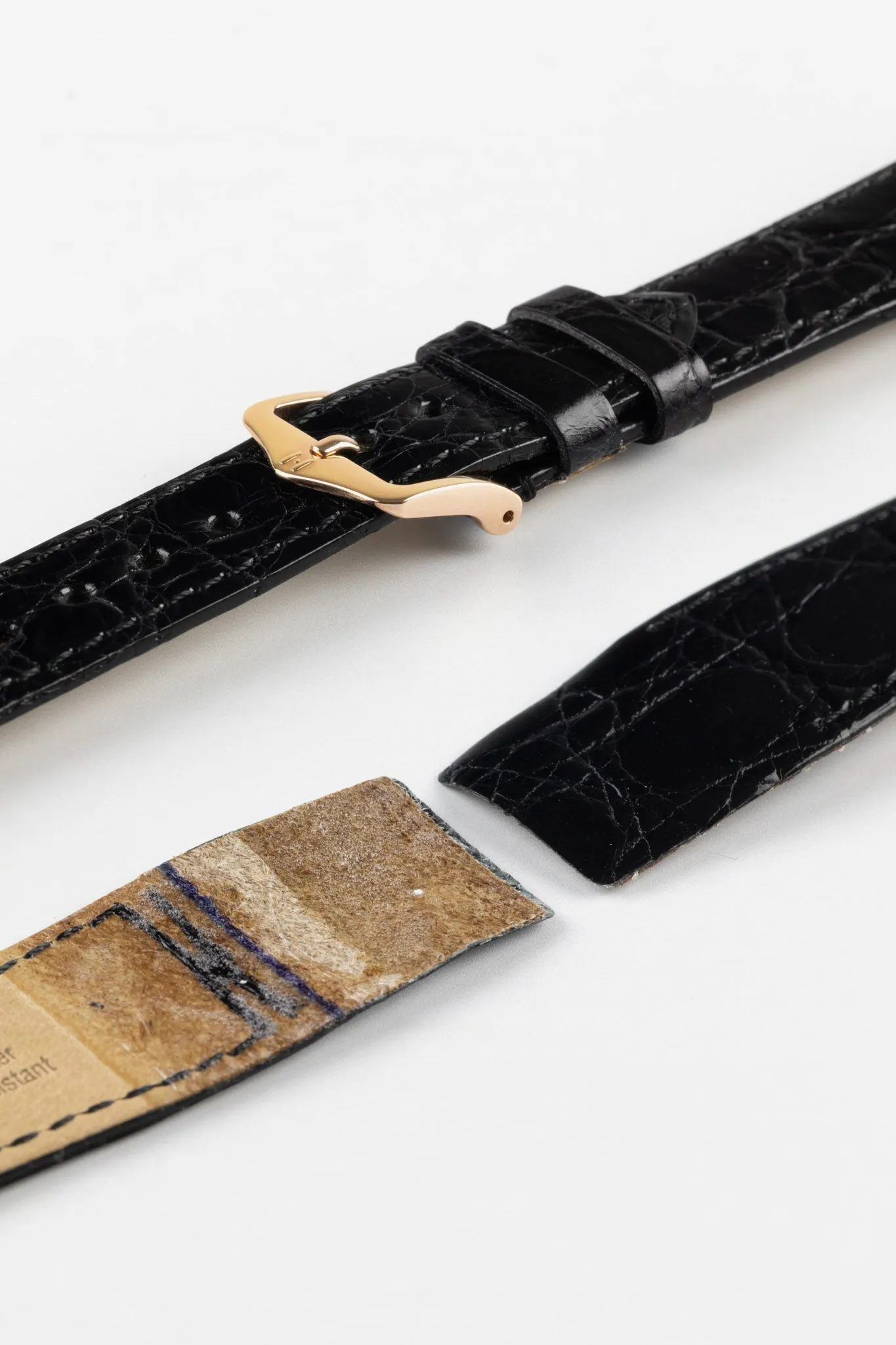 Hirsch GENUINE CROCO Open-Ended Crocodile Leather Watch Strap in BLACK