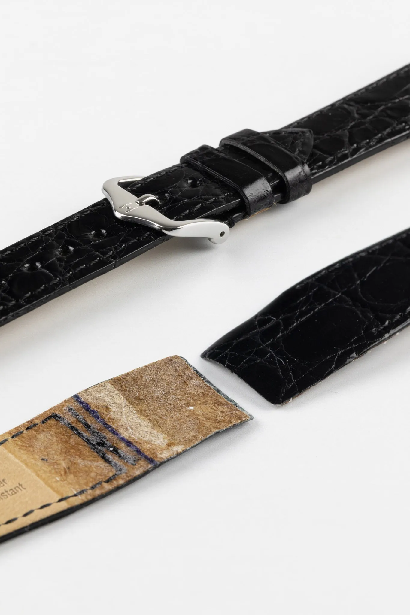 Hirsch GENUINE CROCO Open-Ended Crocodile Leather Watch Strap in BLACK