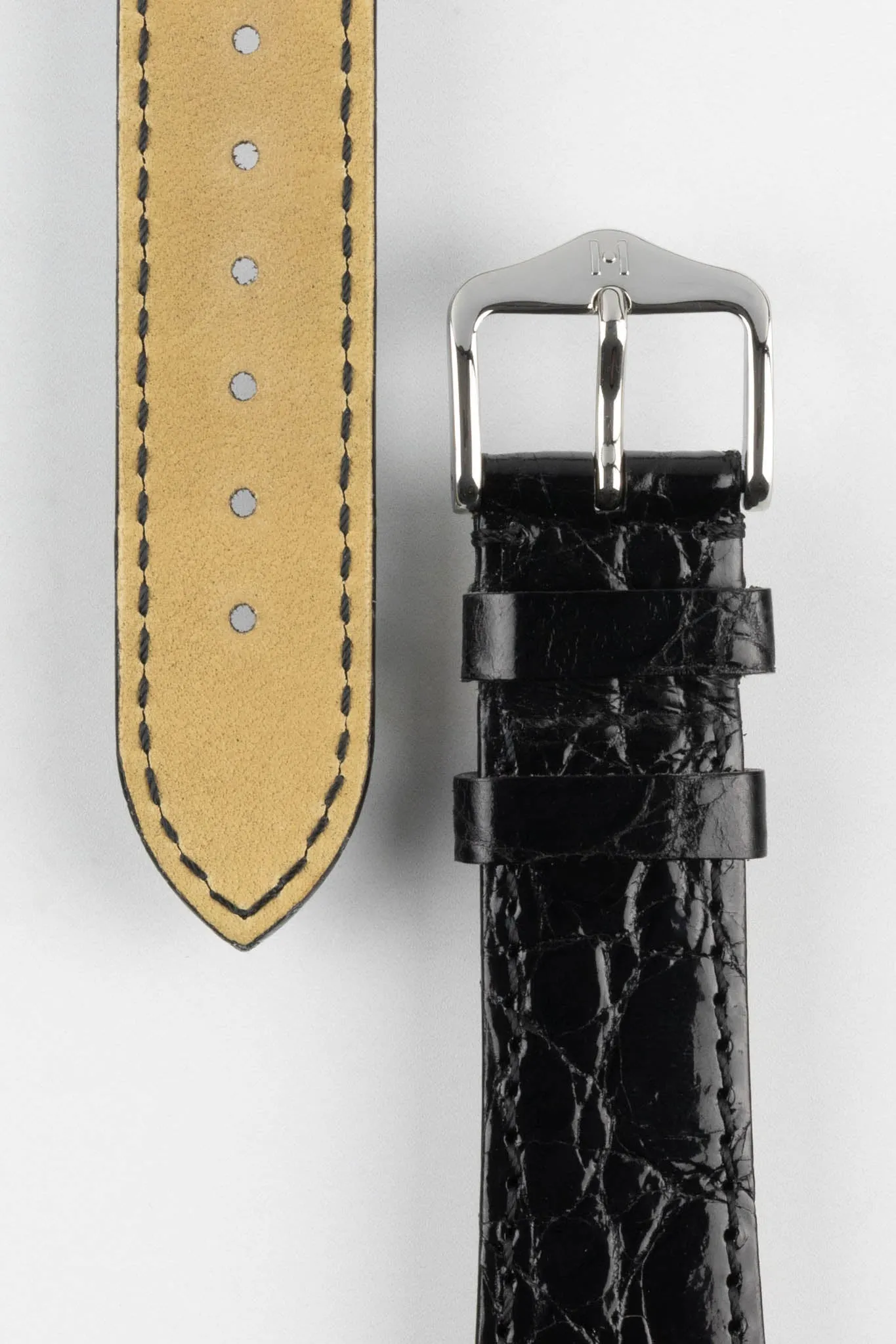 Hirsch GENUINE CROCO Open-Ended Crocodile Leather Watch Strap in BLACK