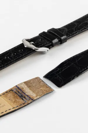 Hirsch GENUINE CROCO Open-Ended Crocodile Leather Watch Strap in BLACK