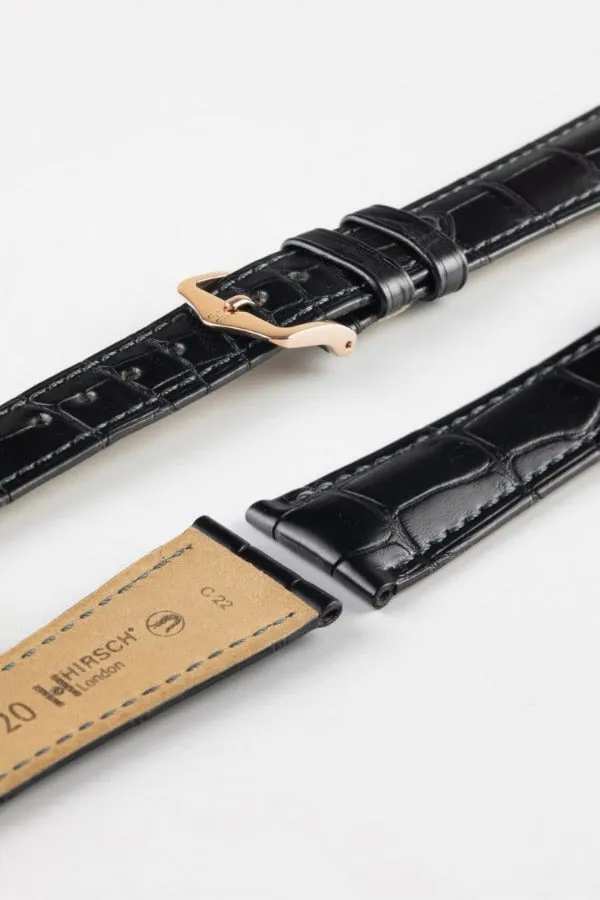 Hirsch LONDON NQR Matt Alligator Leather Watch Strap in BLACK